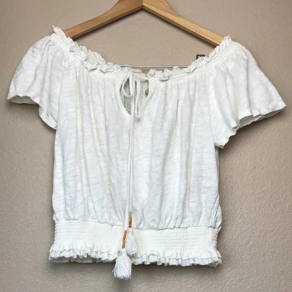 We The Free | White Off the Shoulder Semi Crop Top